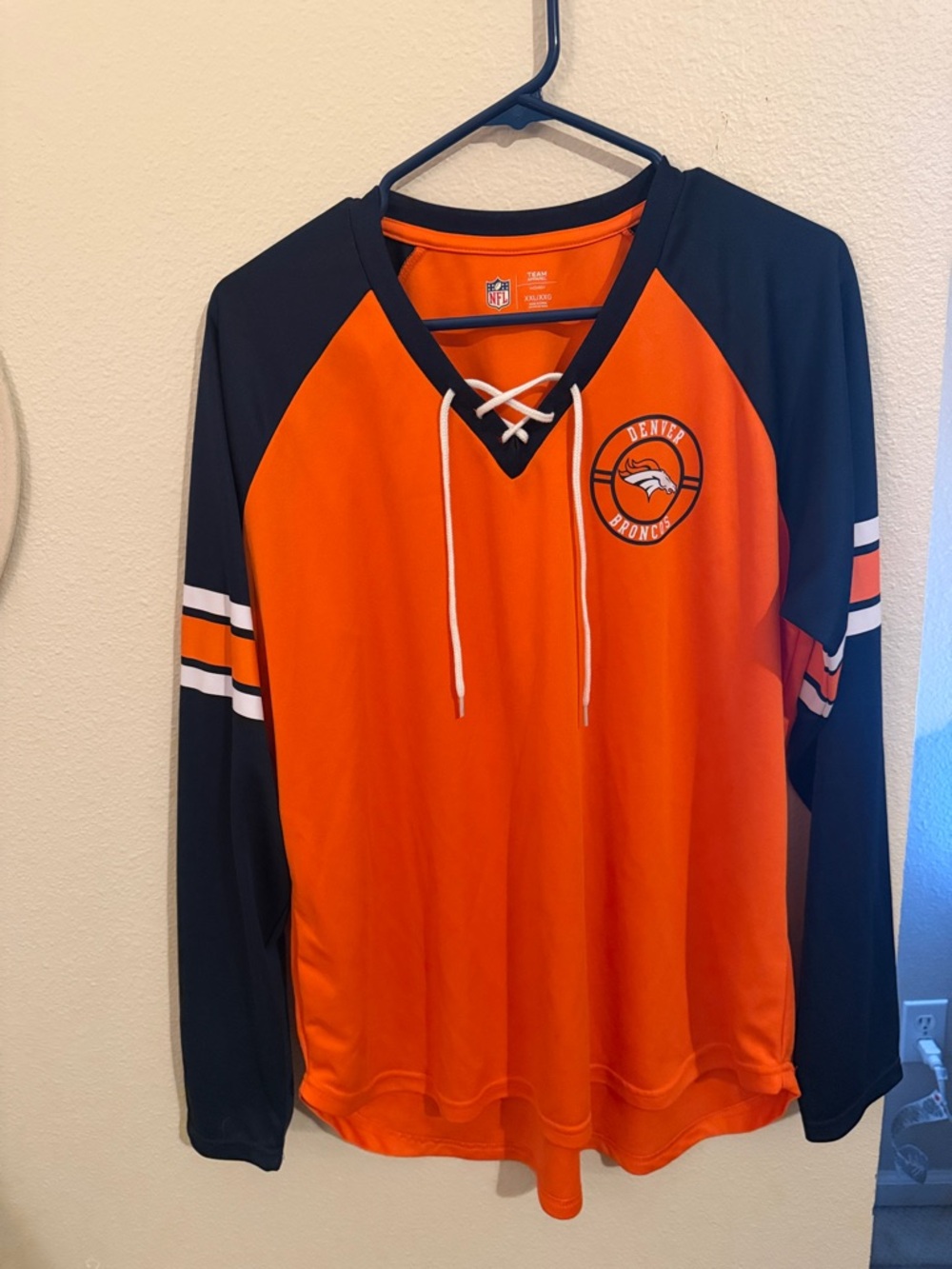 NFL Orange and Navy Denver Broncos Lace-Up Long Sleeve Pullover